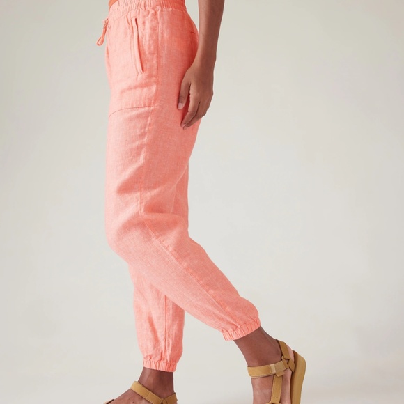 NWT Athleta Neon Coral Retreat Linen Pants - Picture 3 of 4